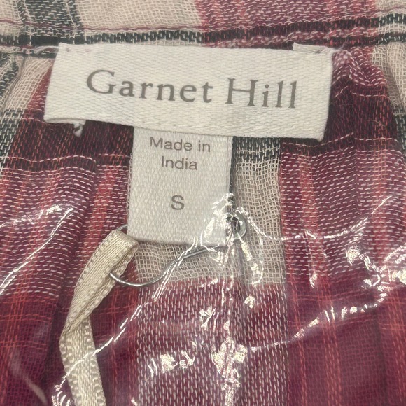 Garnet Hill Red Gauze Organic-Cotton Plaid Popover Blouse Women Small 50683 NWT - Picture 8 of 11